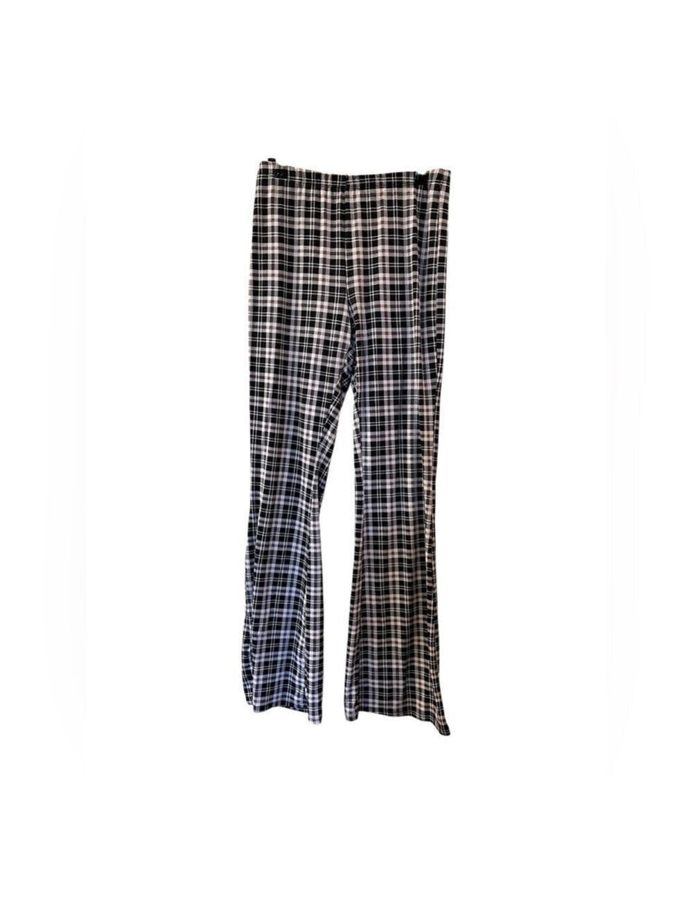 Jolie & Joy Women’s Highwaisted Plaid Flare Pants Black/White Size: Medium